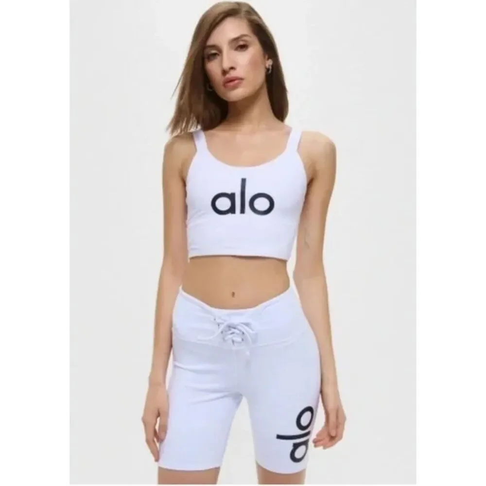 Alo Yoga White Lace Up Biker Shorts Women's Size Small
